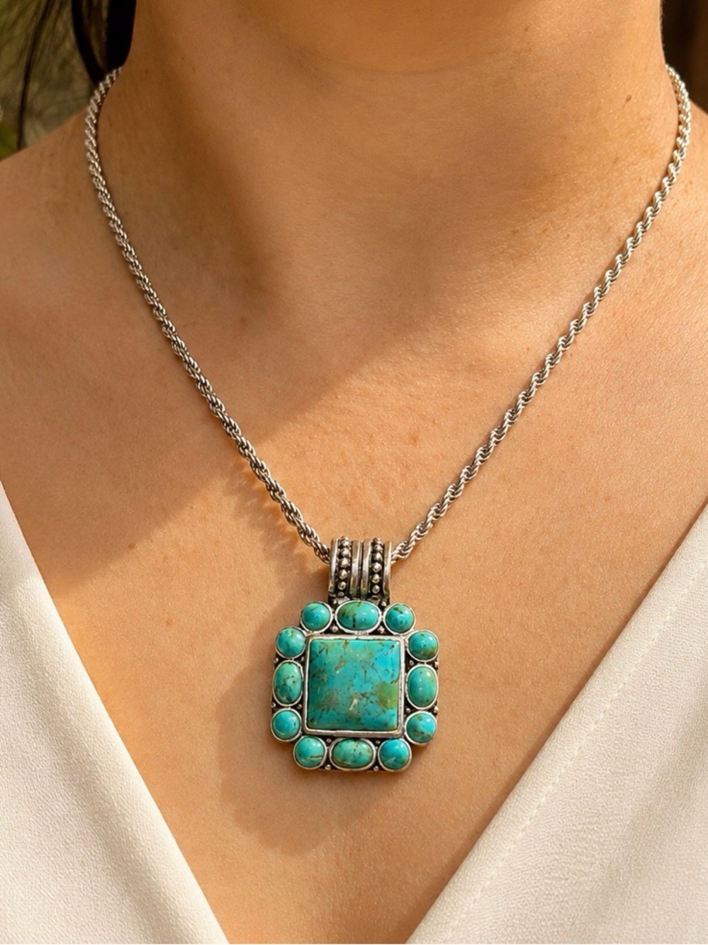 Beautiful Hand Crafted Turquoise and 925 Sterling Silver Statement Pendant
